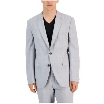 HUGO Hugo Boss Mens Modern-Fit Check Wool Suit Jacket (38S, Silver) 