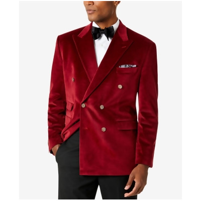 Tayion Collection Men's Classic-Fit Velvet Jacket (44L, Red) 