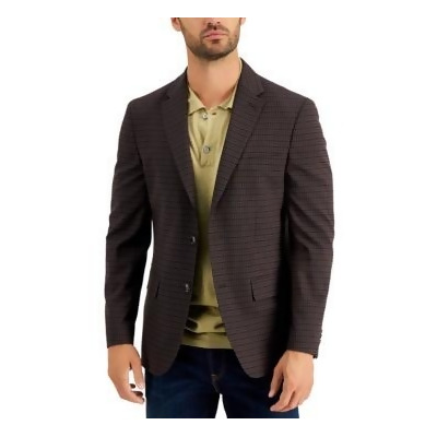 tommy hilfiger men's modern fit burgundy brown check blazer