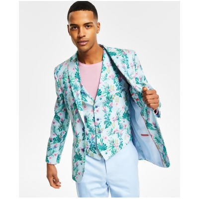 Bar III Men's Slim-Fit Floral-Print Suit Jacket (38R, Blue/Pink) 