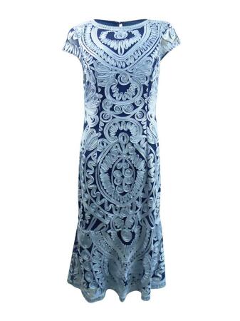 JS Collections Women's Soutache Mesh Dress (8, Navy/Sky) 