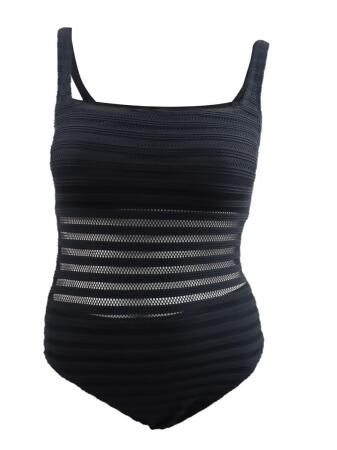 Lauren Ralph Lauren Women's Ottoman Mesh One-Piece Swimsuit (10, Black) 