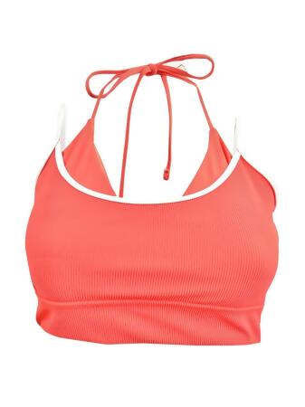 Reebok Women's Double-Layer Longline Bikini Swim Top Swimsuit (M, Red) 
