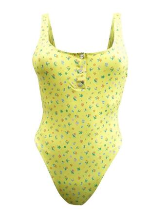 Frankies Bikinis x Pamela Anderson Women's Floral One Piece Swimsuit (M, Yellow)