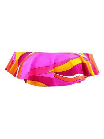 Trina Turk Women's Vivid Vista Printed Ruffled Bandeau Swim Top (4, Multi) 