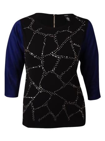 Alfani Women's Zip-Back Satin Sleeve Studded Jersey Blouse - L