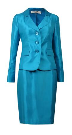 Le Suit Women's Torino Layered-Collar Pocket Slub Skirt Suit - 10