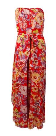 Nine West Women's Belted Floral Strapless Chiffon Dress - 10