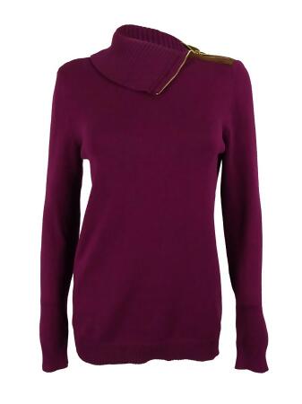 Charter Club Women's Zipper Fold-Over Collar Sweater - PM