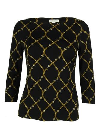 Charter Club Women's 3/4 Sleeve Belt Print Top - PS