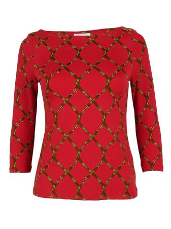 Charter Club Women's 3/4 Sleeve Belt Print Top - PXS