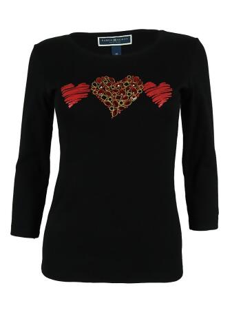 Karen Scott Women's 3/4 Sleeve Heart Print Top - PL