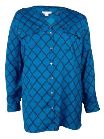 Charter Club Women's Crepe Roll-Tab Button-Up Blouse - PM