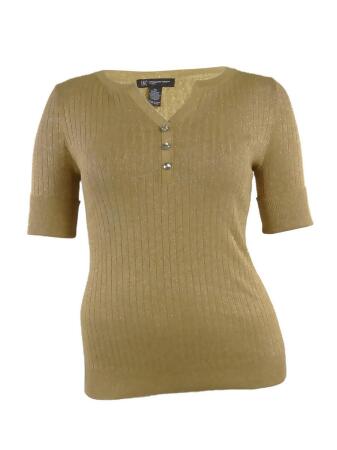 Inc International Concepts Women's Metallic Cuffed Knit Henley - 0X