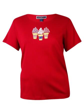 Karen Scott Women's Patriotic Ice Cream Knit Tee - 1X