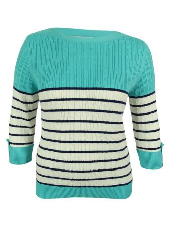 Karen Scott Women's Cable Knit Striped Sweater - PXL