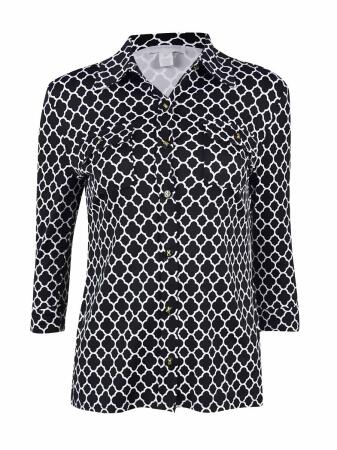 Charter Club Women's Roll Tab Sleeve Printed Jersey Blouse - XS