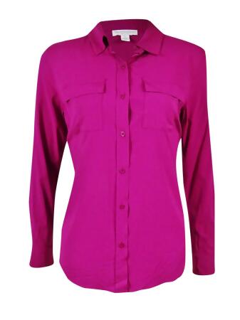 Charter Club Women's Basic Collared Roll-Tab Button-Up Blouse - PL