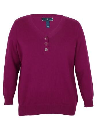 Karen Scott Women's V-Neck Button Detailed Sweater - 0X