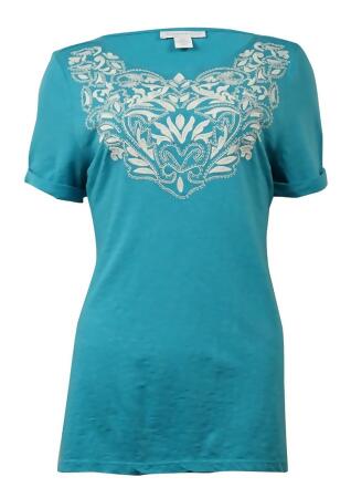 Charter Club Women's Embroidered Cuffed Sleeve Top - XL
