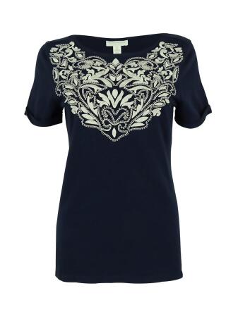 Charter Club Women's Embroidered Cuffed Sleeve Top - PM