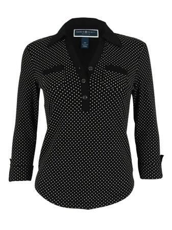 Karen Scott Women's 3/4 Sleeve Polka Dot Top - PXS