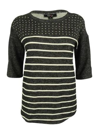 Style Co. Women's Studded Striped Sweatshirt - PM