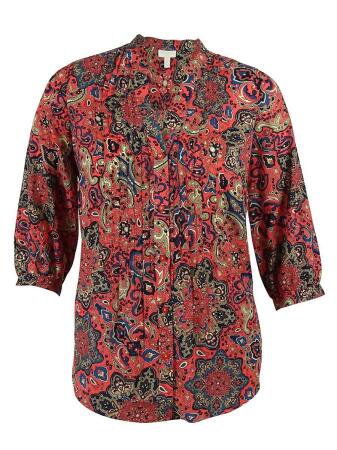 Charter Club Women's Paisley Print Pintucked Blouse - 0X