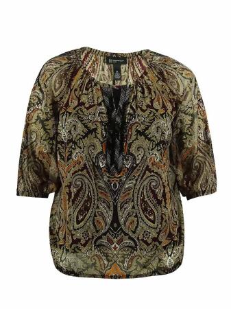 Inc Women's Paisley Print Beaded Decoration Blouse - 0X