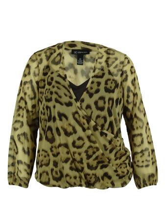 Inc Women's Animal Print Long Sleeve Blouse - 0X