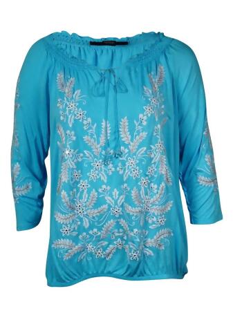 Inc International Concept Women's Embroidered Peasant Top - 1X
