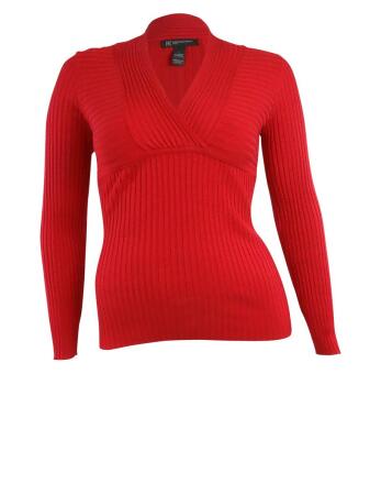 Inc International Concepts Women's Ribbed V-Neck Knit Sweater - PL