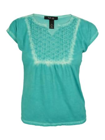 Style Co. Women's Eyelet Trim Dyed Cotton Top - PL