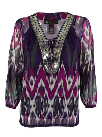 Inc International Concepts Women's Beaded Peasant Top - PM