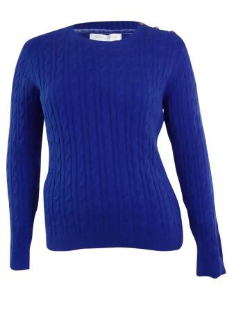 Charter Club Women's Buttoned Detail Cable Knit Sweater - 0X