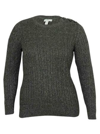 Charter Club Women's Buttoned Detail Cable Knit Sweater - PXL
