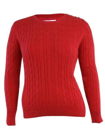 Charter Club Women's Buttoned Detail Cable Knit Sweater - 1X