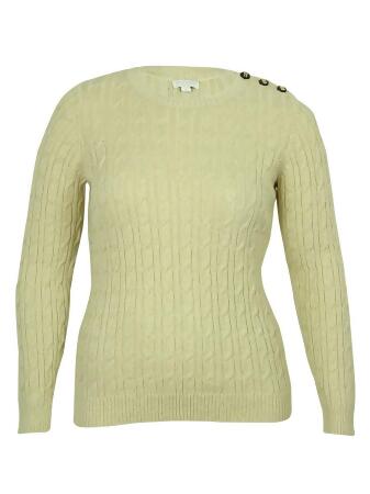 Charter Club Women's Buttoned Detail Cable Knit Sweater - PXS