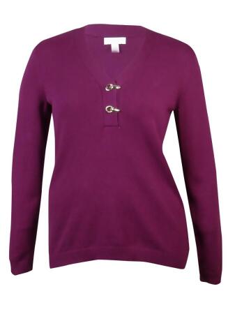 Charter Club Women's Clasp Detail V-Neck Knit Sweater - 0X