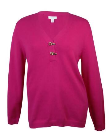 Charter Club Women's Clasp Detail V-Neck Knit Sweater - 0X