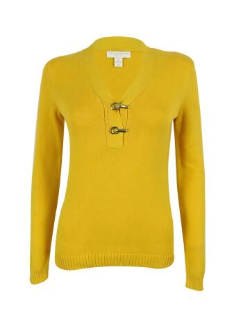 Charter Club Women's Clasp Detail V-Neck Knit Sweater - PXS
