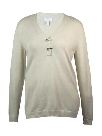 Charter Club Women's Clasp Detail V-Neck Knit Sweater - PS