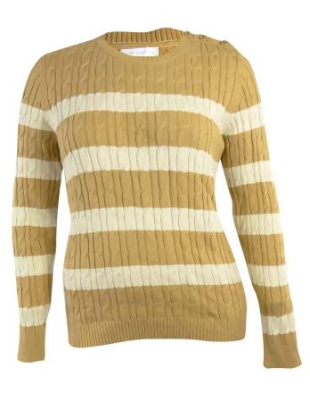 Charter Club Women's Button Shoulder Striped Sweater - PM