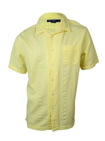 Cremieux Men's Front Buttoned Textured Cotton Shirt - L