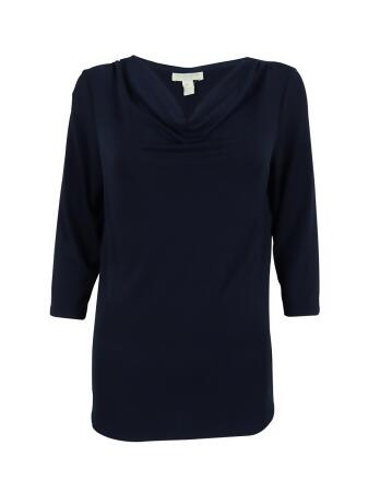 Charter Club Women's 3/4 Sleeve Cowl Neck Jersey Top - PM