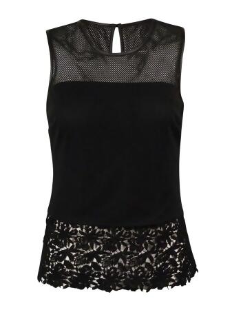 Inc International Concepts Women's Illusion Mesh Lace-Hem Top - 0