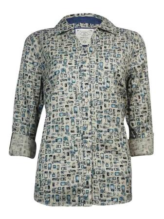 Style Co Women's Bottle Jar Floral Button Down Blouse - M