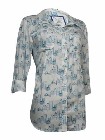 Style Co Women's Building Print Button Down Pleat Blouse - XXL