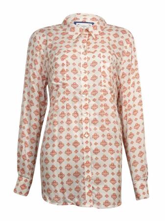 Style Co Women's Pleated Button Down Printed Blouse - M