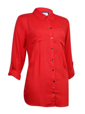 Style Co Women's Pleated Button Down Pocket Blouse - L